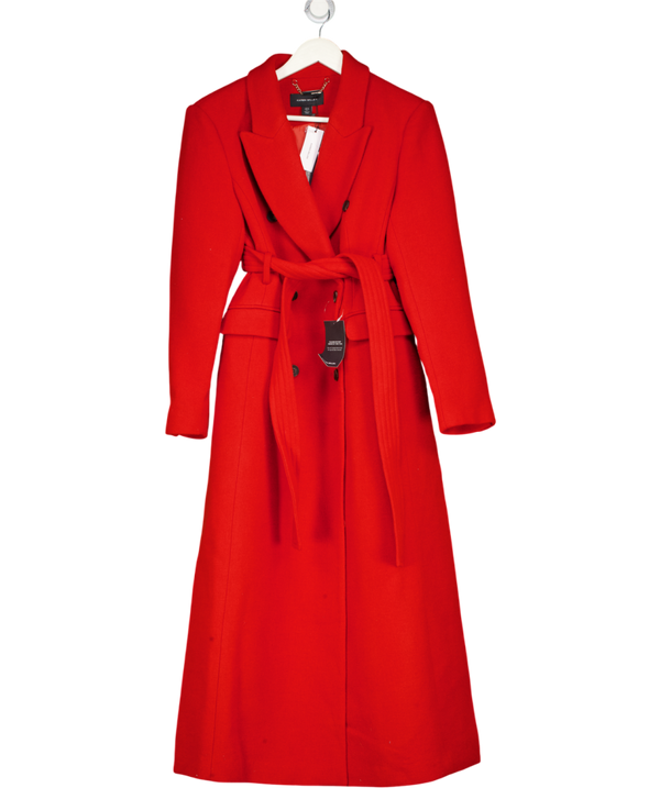 KAREN MILLEN Red Wool Double Breasted Belted Tailored Maxi Coat UK 10