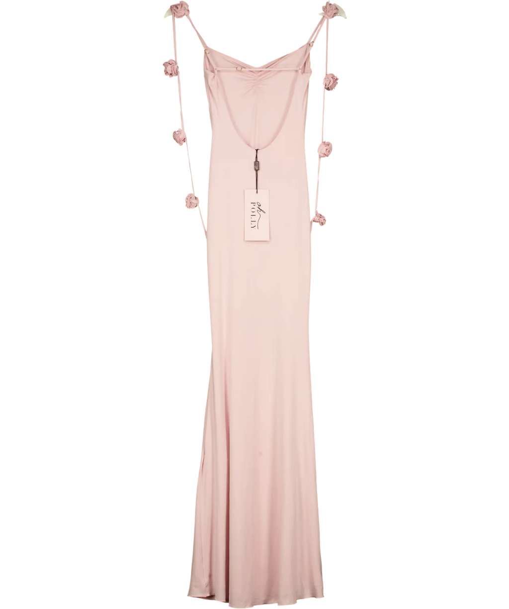 Oh Polly Blush Pink  Aldona Slinky Jersey Floral-appliqué Evening Gown UK XS