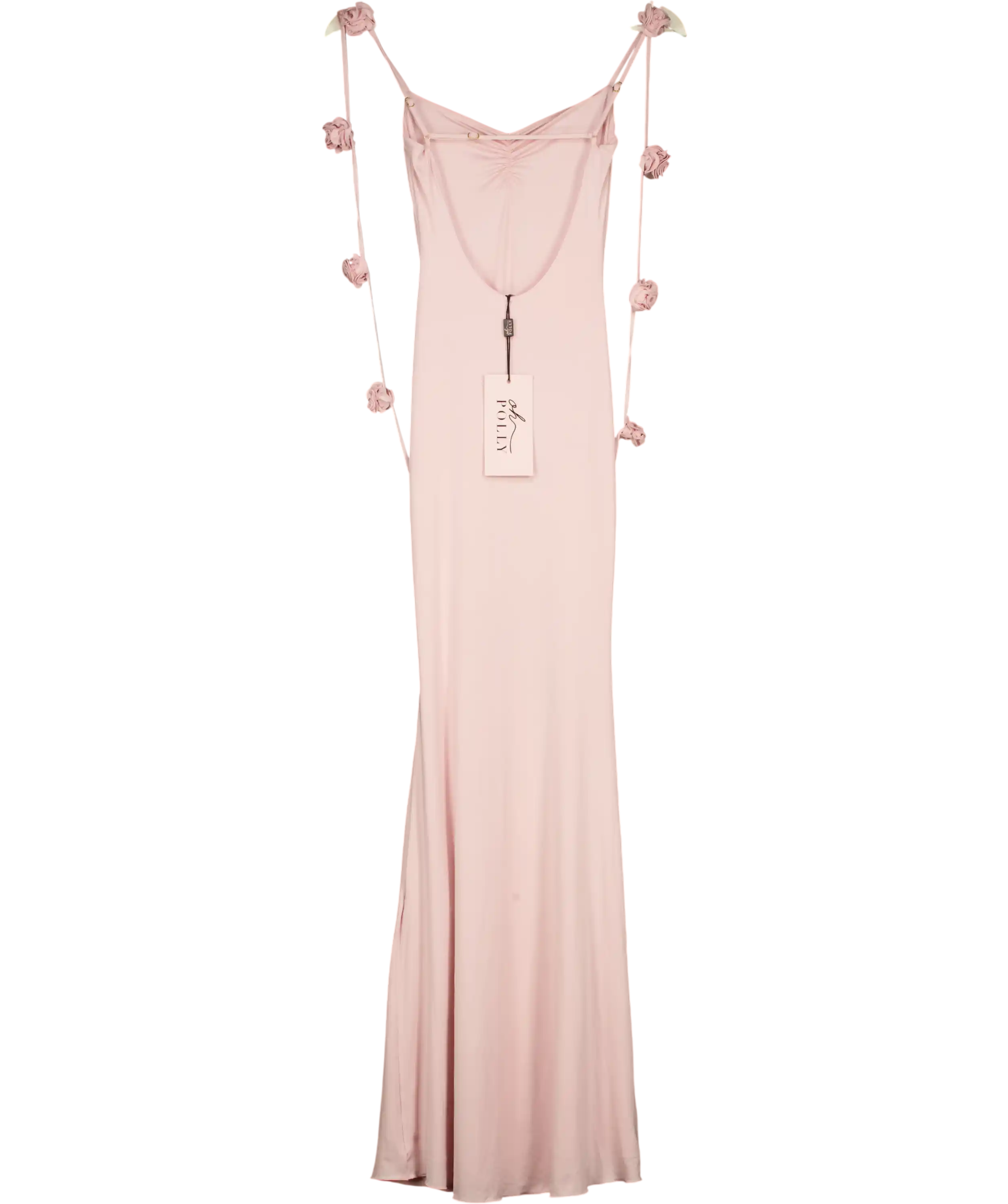 Oh Polly Blush Pink  Aldona Slinky Jersey Floral-appliqué Evening Gown UK XS