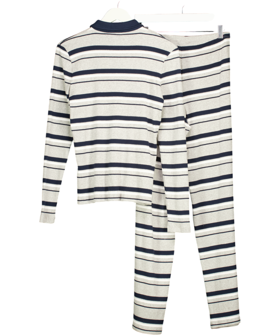 4th & Reckless Cotton Ribbed Logo Top & Wide Leg Trouser Co-ord In Grey Stripe UK S