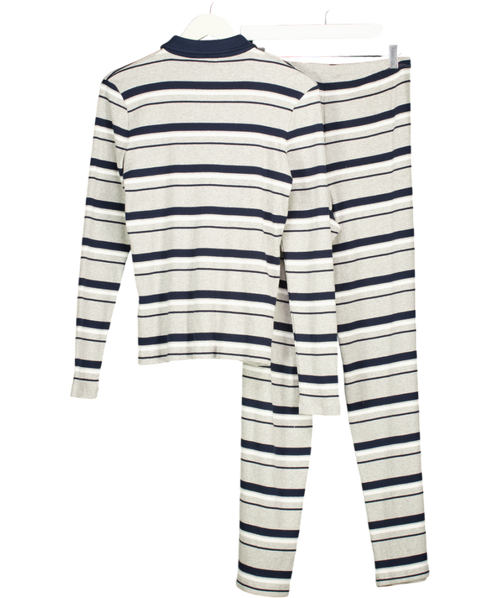 4th & Reckless Cotton Ribbed Logo Top & Wide Leg Trouser Co-ord In Grey Stripe UK S