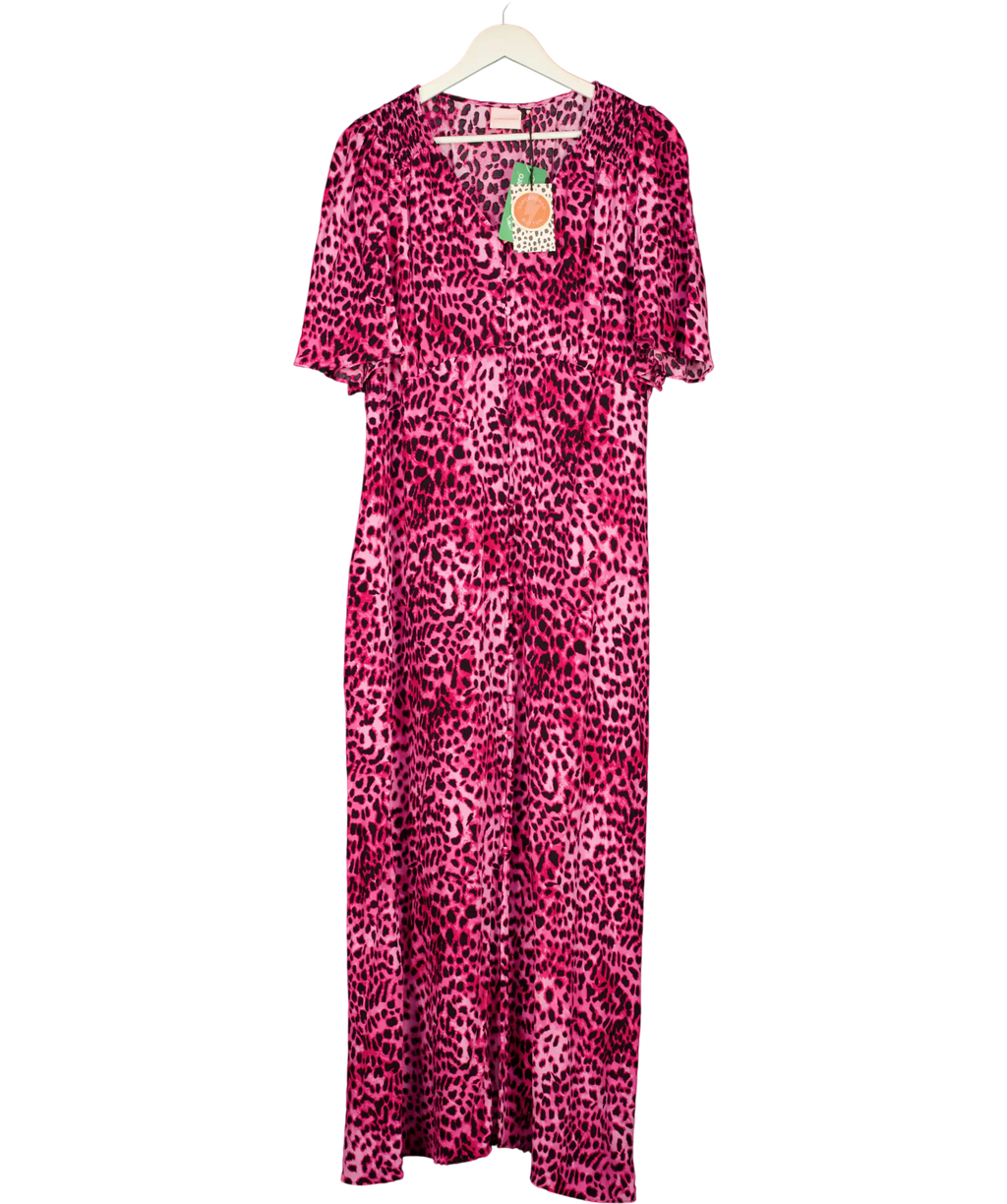SCAMP & DUDE Bright Pink Cheetah Angel Sleeve Midi Tea Dress UK 20