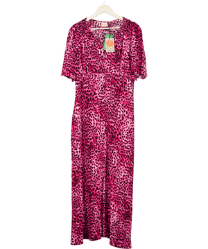 SCAMP & DUDE Bright Pink Cheetah Angel Sleeve Midi Tea Dress UK 20