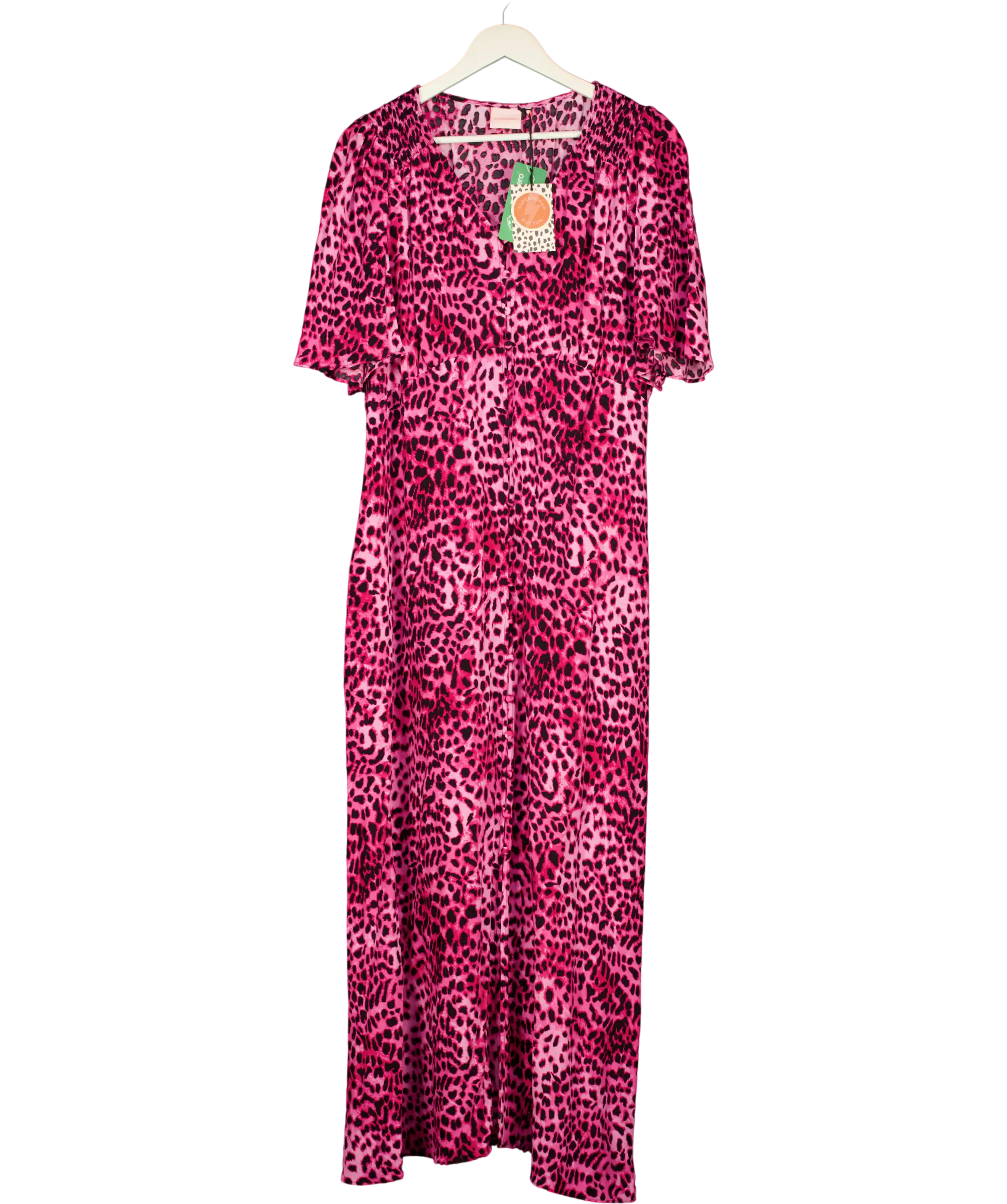 SCAMP & DUDE Bright Pink Cheetah Angel Sleeve Midi Tea Dress UK 20