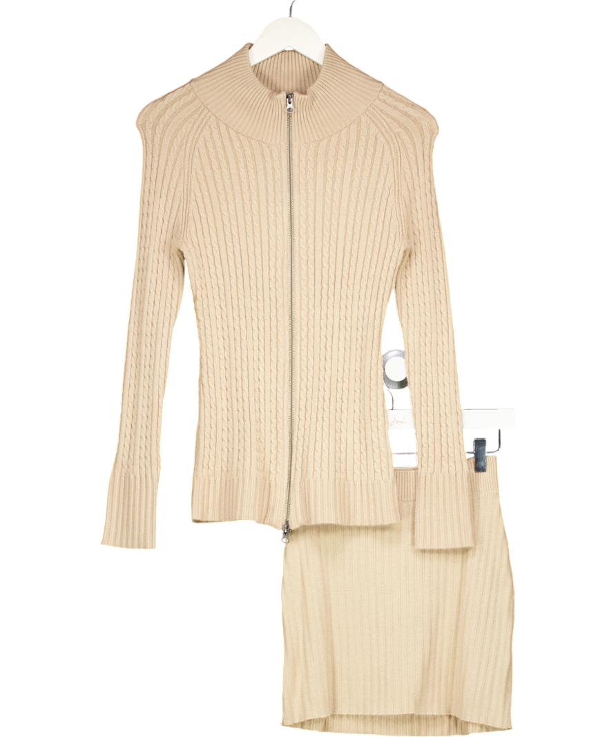 Free People Beige 2-piece Eliza Zip Cardigan And Mini Skirt Sweater Set UK S