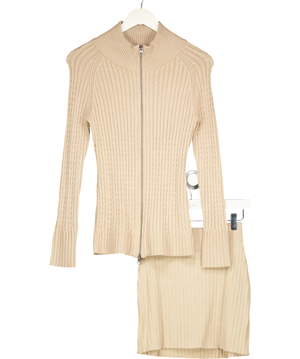 Free People Beige 2-piece Eliza Zip Cardigan And Mini Skirt Sweater Set UK S