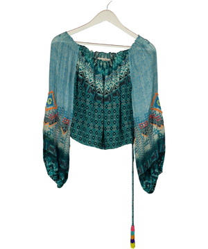 Rococo Sand Turquoise Blue Chiffon Ebroidered Top UK S