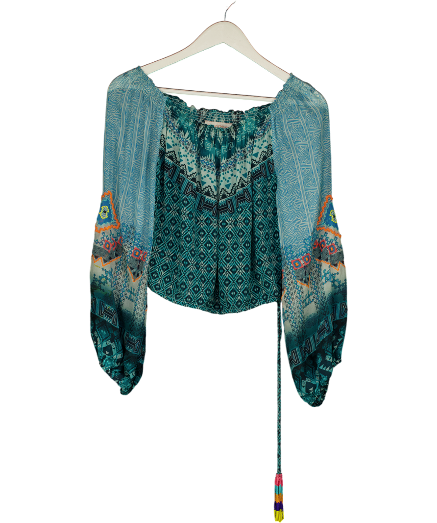 Rococo Sand Turquoise Blue Chiffon Ebroidered Top UK S