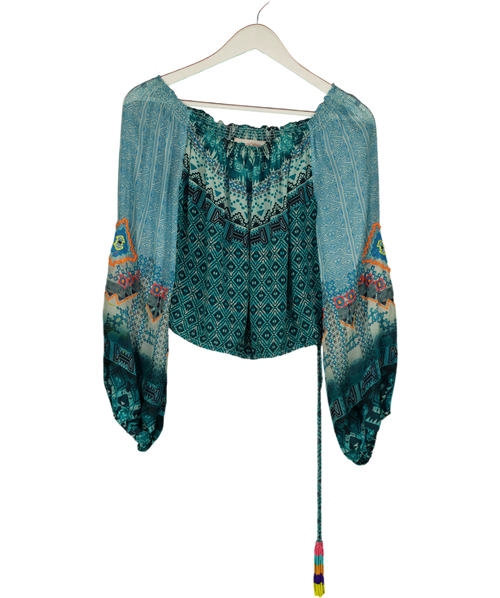 Rococo Sand Turquoise Blue Chiffon Ebroidered Top UK S