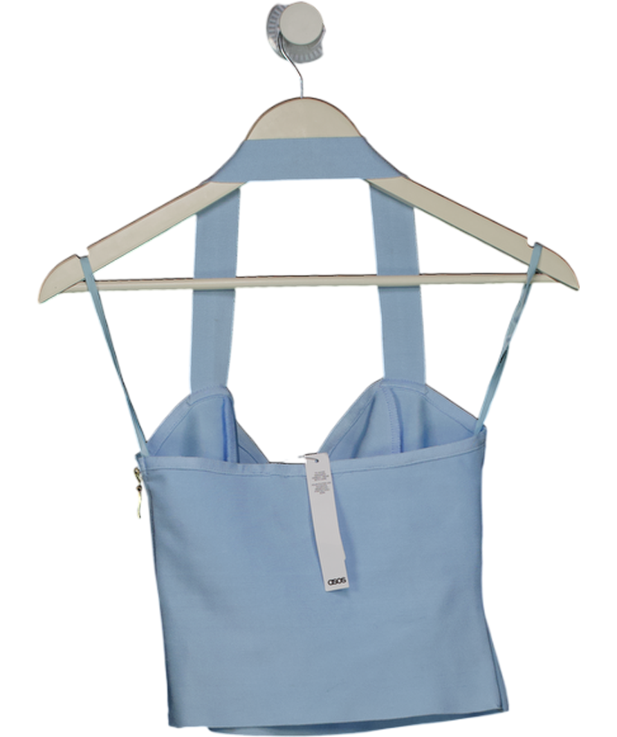 ASOS Blue Bandage Halterneck Top With Plunge Bar Detail UK 8