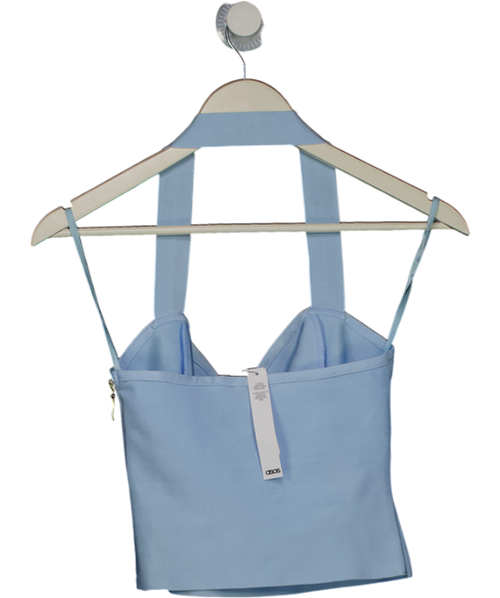 ASOS Blue Bandage Halterneck Top With Plunge Bar Detail UK 8
