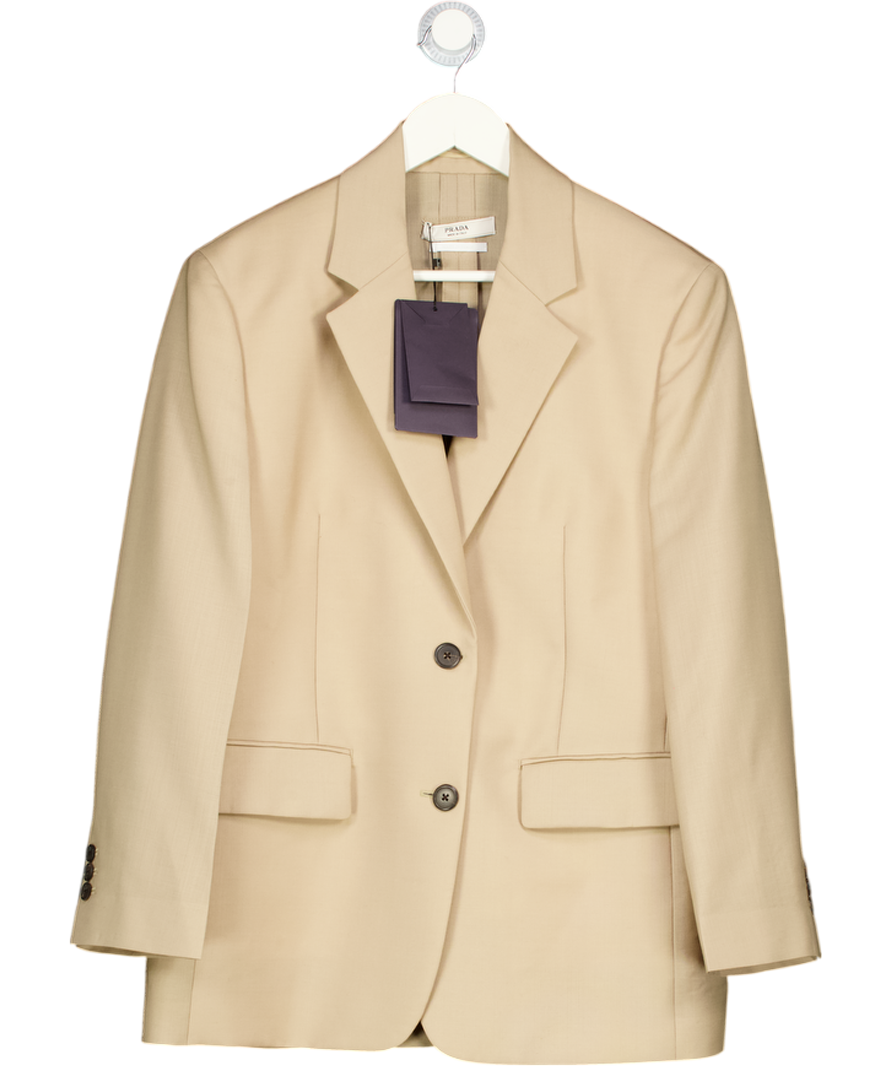 PRADA Beige Virgin Wool/mohair Blend Logo-triangle Single-breasted Blazer It40 UK 8