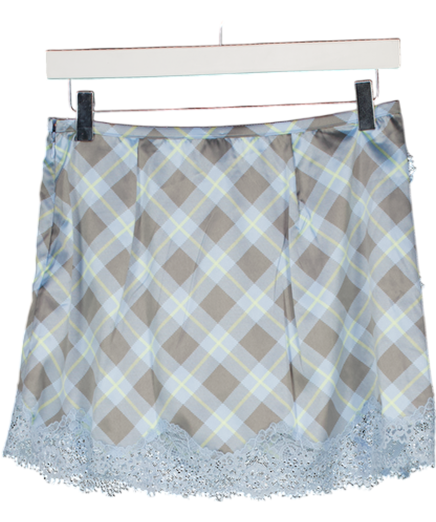 Savage X fenty Baby Blue Plaid Lace Trim Nite Shade Slip Skirt UK S