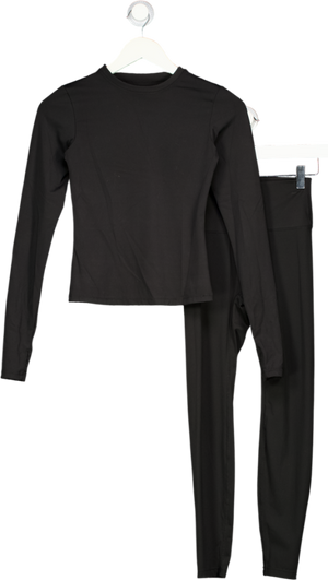 ADANOLA Black 2-piece Activewear Leggings And Long Sleeve Top Set UK XS