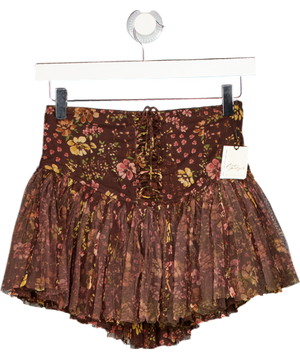 FREE PEOPLE Brown Fp One Blossom Mini Skort UK XS