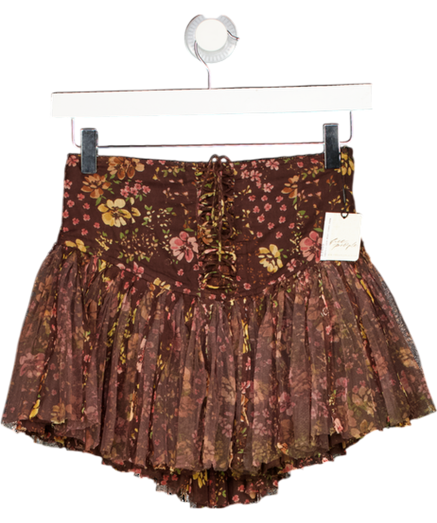 FREE PEOPLE Brown Fp One Blossom Mini Skort UK XS