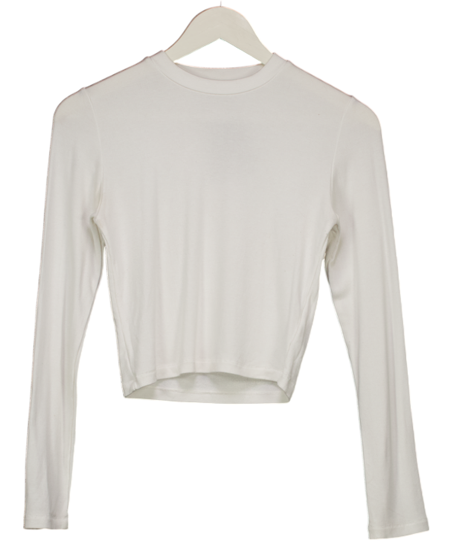 Everywear White Long Sleeve Ribbed Top UK S