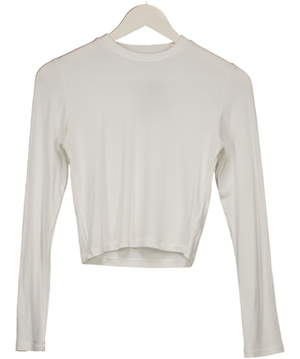 Everywear White Long Sleeve Ribbed Top UK S