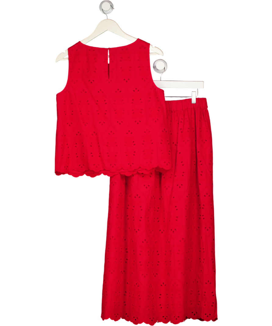 TALBOTS 2-piece Red Broderie Sleeveless Top And Trouser Set With Scalloped Edge UK S