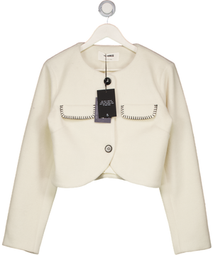 4TH & RECKLESS Mable Cream Wool Contrast Pocket Cropped Jacket UK 10