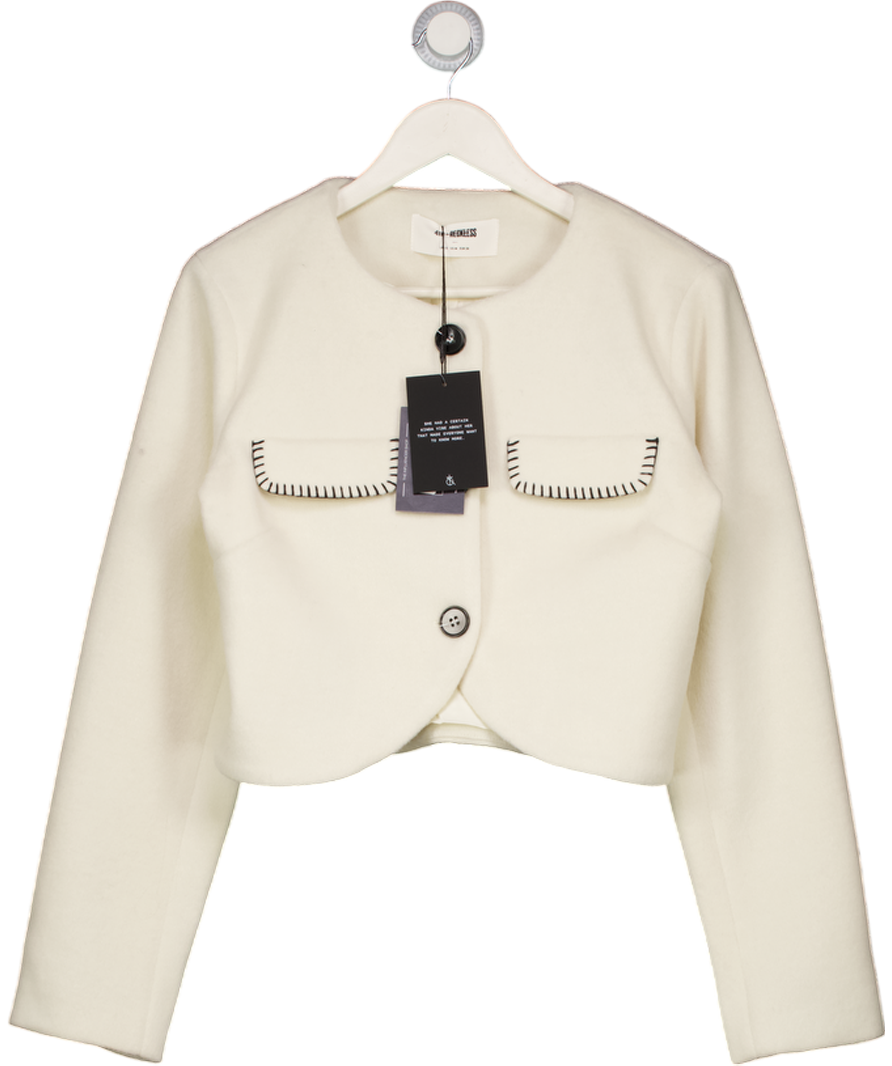 4TH & RECKLESS Mable Cream Wool Contrast Pocket Cropped Jacket UK 10