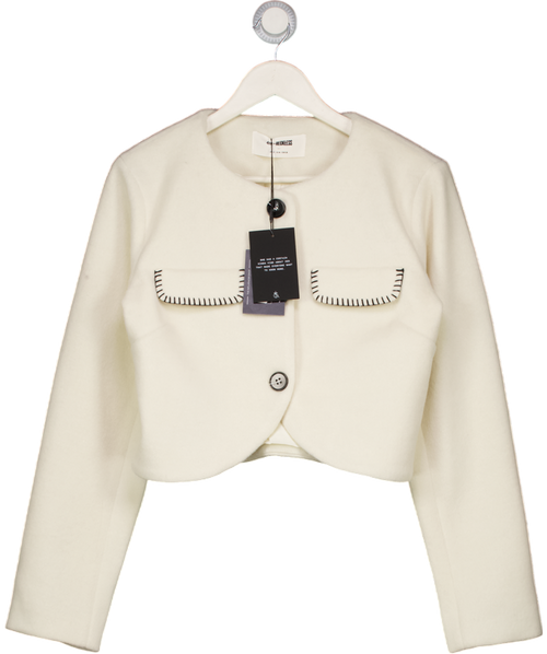 4TH & RECKLESS Mable Cream Wool Contrast Pocket Cropped Jacket UK 10