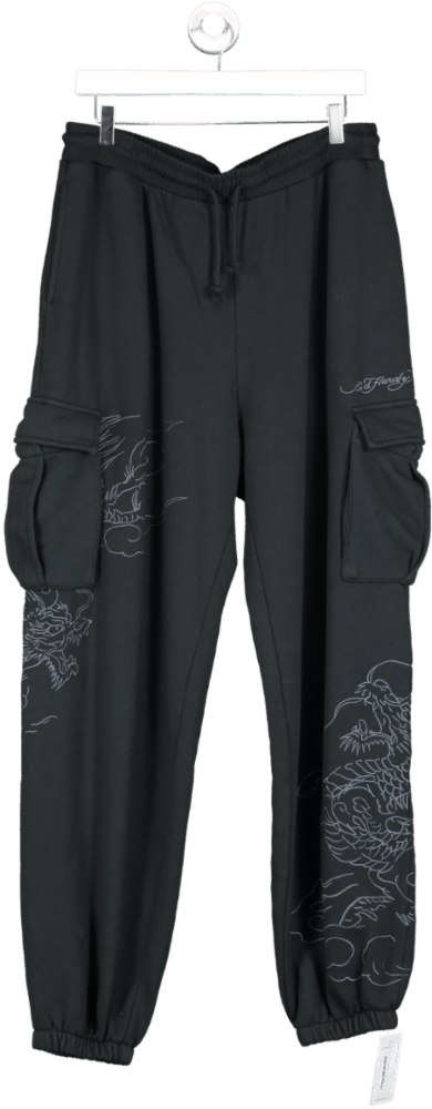 Ed Hardy Black Embroidered Dragon Cargo Joggers M - Reliked