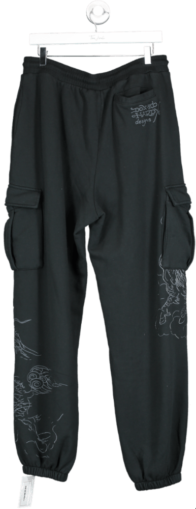 Ed Hardy Black Embroidered Dragon Cargo Joggers M - Reliked