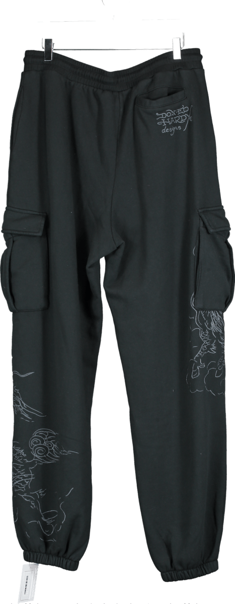 Ed Hardy Black Embroidered Dragon Cargo Joggers M - Reliked