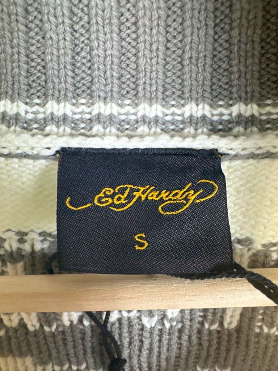 Ed Hardy White/Grey 'Bite It Slowly' Knit Jacket UK S - Reliked