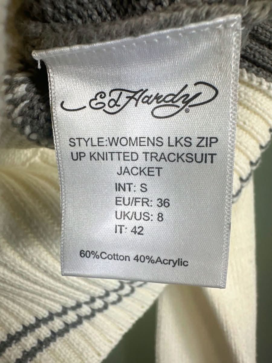 Ed Hardy White/Grey 'Bite It Slowly' Knit Jacket UK S - Reliked