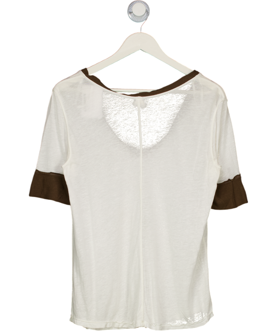 FREE PEOPLE We The Free Cream V-neck Contrast Short Sleeved Top UK S