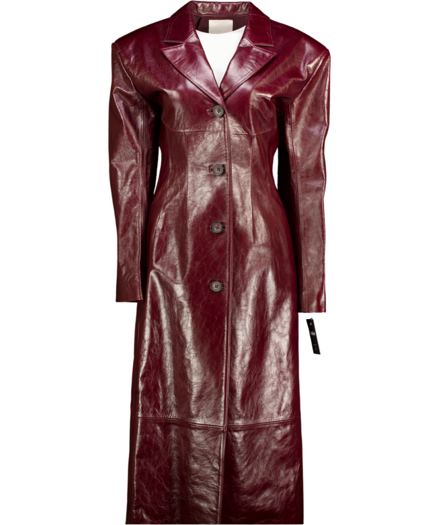 KULAKOVSKY Red 100% Calfskin Leather Burgundy Fitted Coat UK XS/S