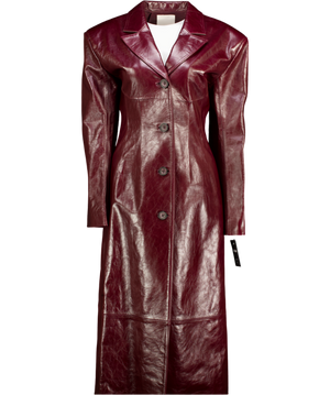 KULAKOVSKY Red 100% Calfskin Leather Burgundy Fitted Coat UK XS/S