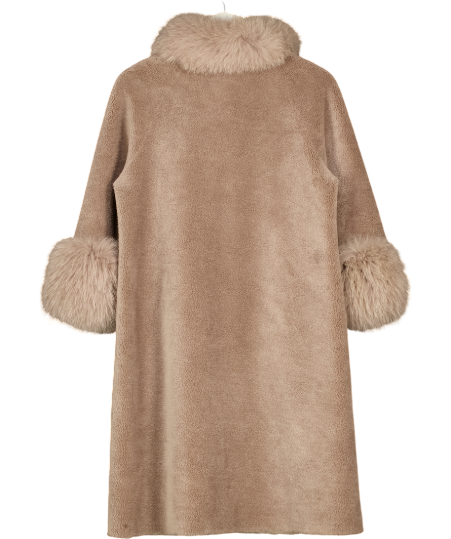 SANTINNI Taupe Beige Wool Shearling And Fox Fur Coat UK XS/S