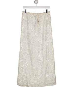 4th & Reckless Cream Rose Off White Crochet Maxi Skir UK 10