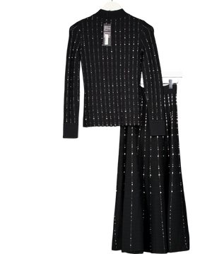JOSEPH 2-piece Black  / Ivory Fragmented Sweater And Midi Skirt Set UK XXS