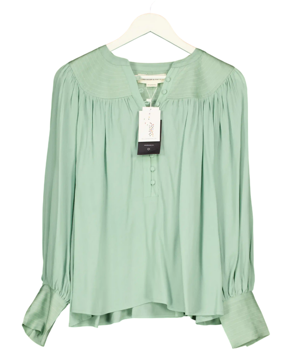Tallulah & Hope Mint Green Smocked Button-front Blouse UK 10