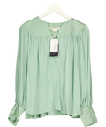 Tallulah & Hope Mint Green Smocked Button-front Blouse UK 10