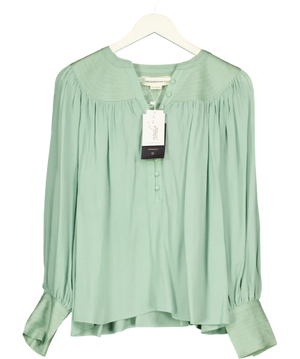 Tallulah & Hope Mint Green Smocked Button-front Blouse UK 10