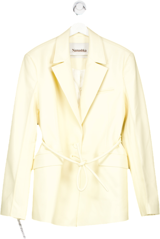 Nanushka Pale Yellow / Cream Mariko Belted Vegan Leather Blazer UK S