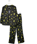 FIGLEAVES Black Cheetah Satin Pyjama Set UK 10