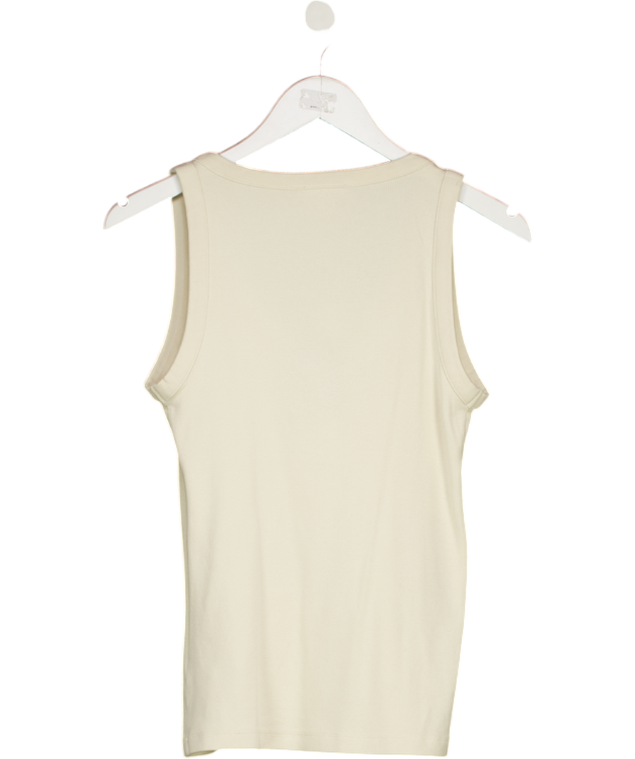 M&S Cream Per Una  Cotton Modal Blend Scoop Neck Henley Vest UK 12