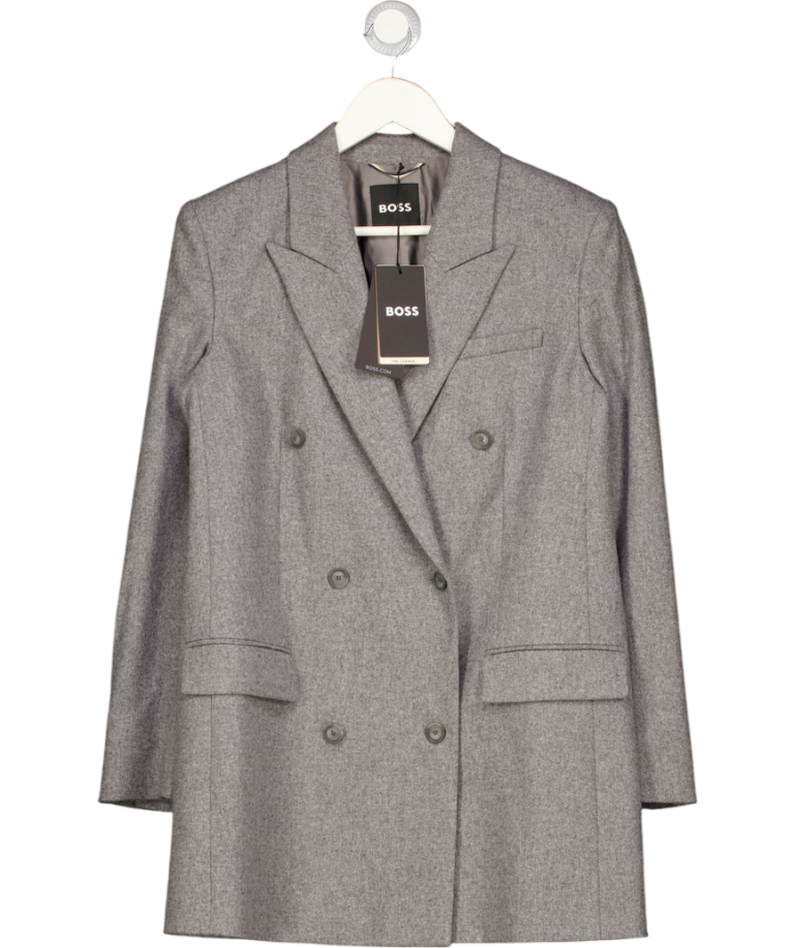 BOSS Grey Regular-fit Long-length Blazer In Soft Flannel UK 8