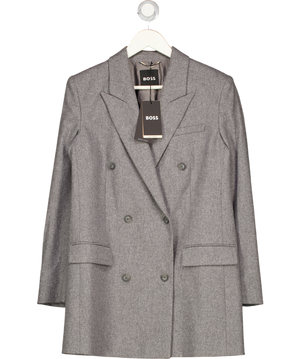 BOSS Grey Regular-fit Long-length Blazer In Soft Flannel UK 8