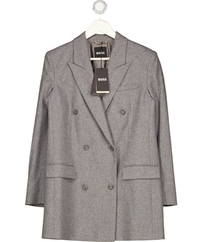 BOSS Grey Regular-fit Long-length Blazer In Soft Flannel UK 8