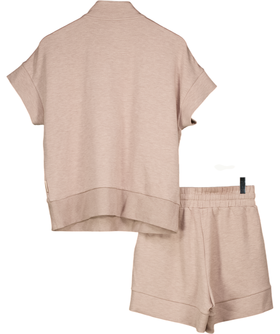 VARLEY 2-piece Beige Ritchie Doublesoft Sweat Top & High Rise Shorts Set UK XS/S