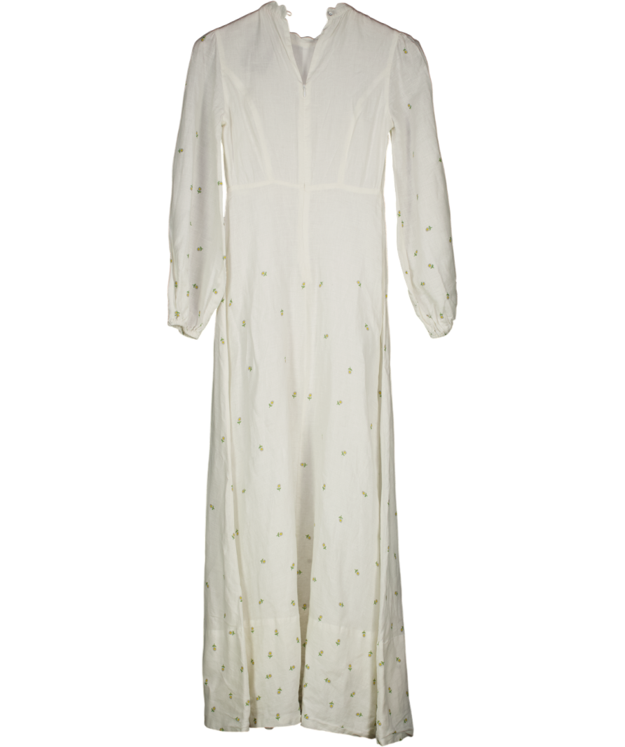 Seraphina White Long Sleeved Floral Embroidered Maxi Dress UK 6