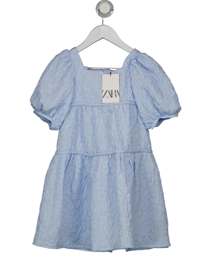zara new years dress ZARA Blue Tiered Jacquard Bow Back Dress 6 Years – Reliked