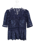 SEA NEW YORK Navy Blue Lace Short Sleeve Blouse Sz2 UK 6